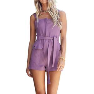 Bishop + Young Nikki Romper Moonflower Purple Tie Waist Sleeveless NWT L